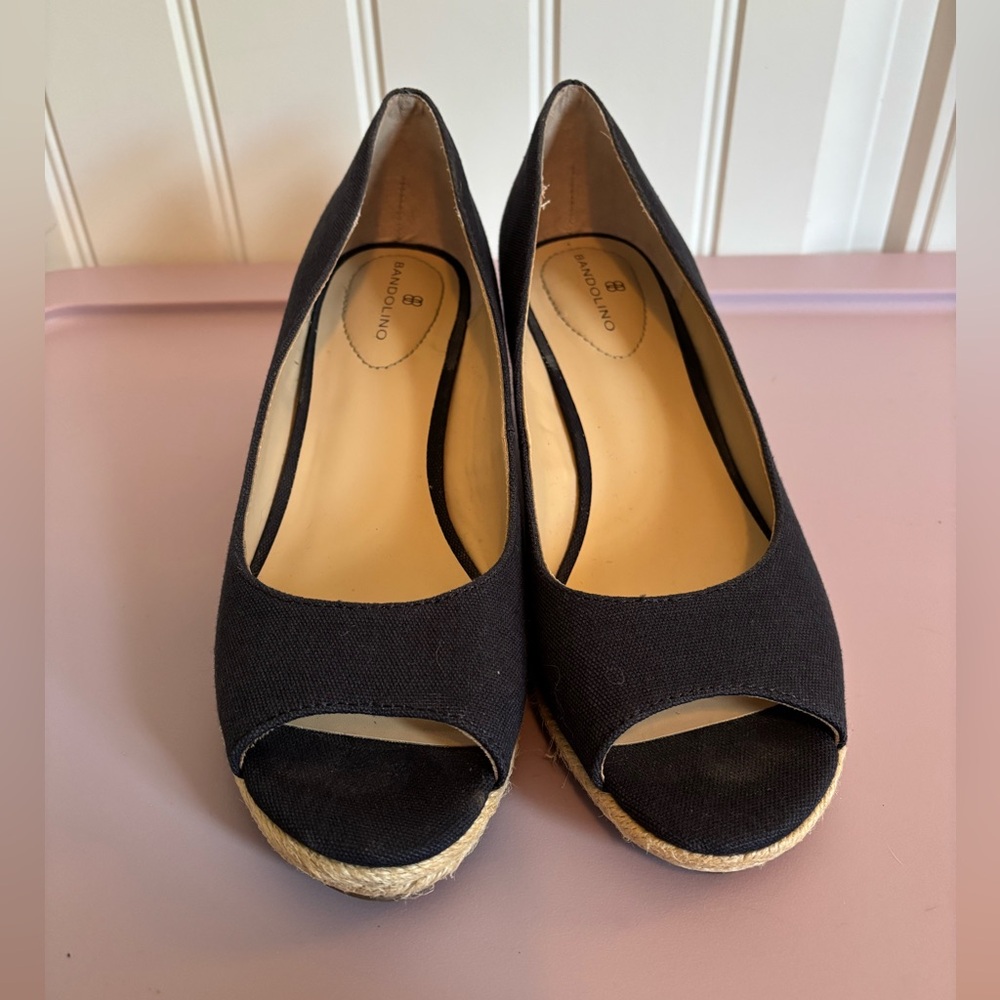 Bandolino Nuri Peep Toe Espadrille Wedge Pump Navy Blue - Size 8.5 - Picture 2 of 11
